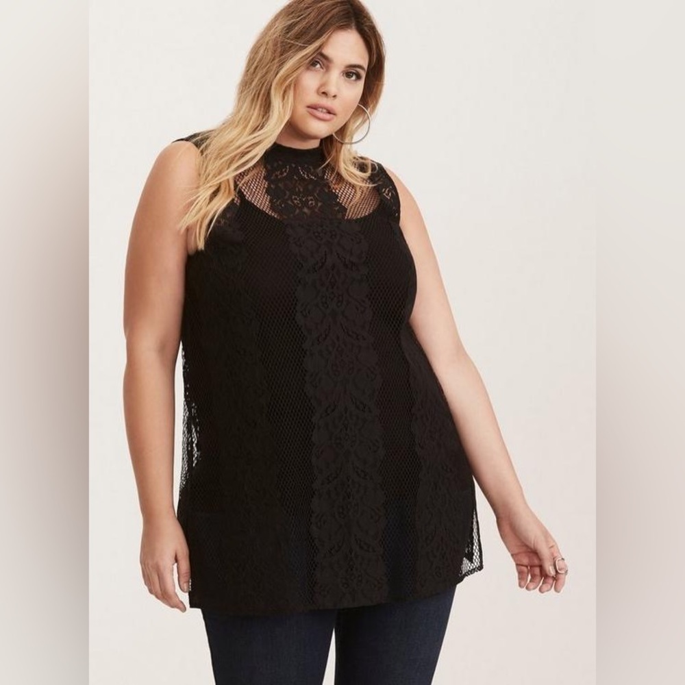 Torrid Black Lace Mock Neck Slit Side Tank Top Women’s Plus Size 5x